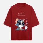 D-VIBE Life Cat Premium Oversized Graphic T-Shirt - Red