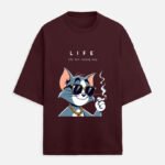 D-VIBE Life Cat Premium Oversized Graphic T-Shirt - Maroon