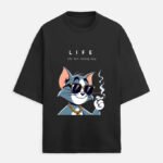 D-VIBE Life Cat Premium Oversized Graphic T-Shirt - Black