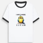 D-VIBE I Have 5 Moods Graphic Ringer T-Shirt - Black White
