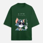 D-VIBE Life Cat Premium Oversized Graphic T-Shirt - Bottle Green