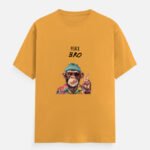 D-VIBE Peace Bro Monkey Graphic Crew Neck T-Shirt - Golden Yellow